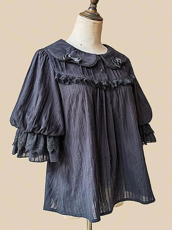 Sweet Lolita Blouses Infanta White Short Sleeves Lolita Top Lace Pleated Lolita Shirt - Image 6