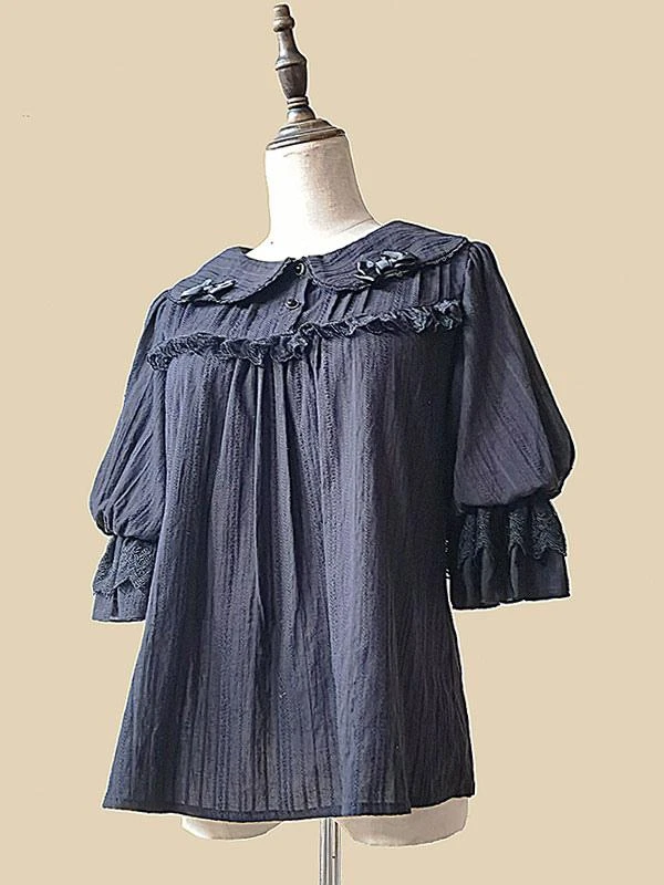 Sweet Lolita Blouses Infanta White Short Sleeves Lolita Top Lace Pleated Lolita Shirt - Image 2