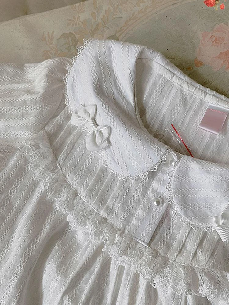 Sweet Lolita Blouses Infanta White Short Sleeves Lolita Top Lace Pleated Lolita Shirt - Image 9