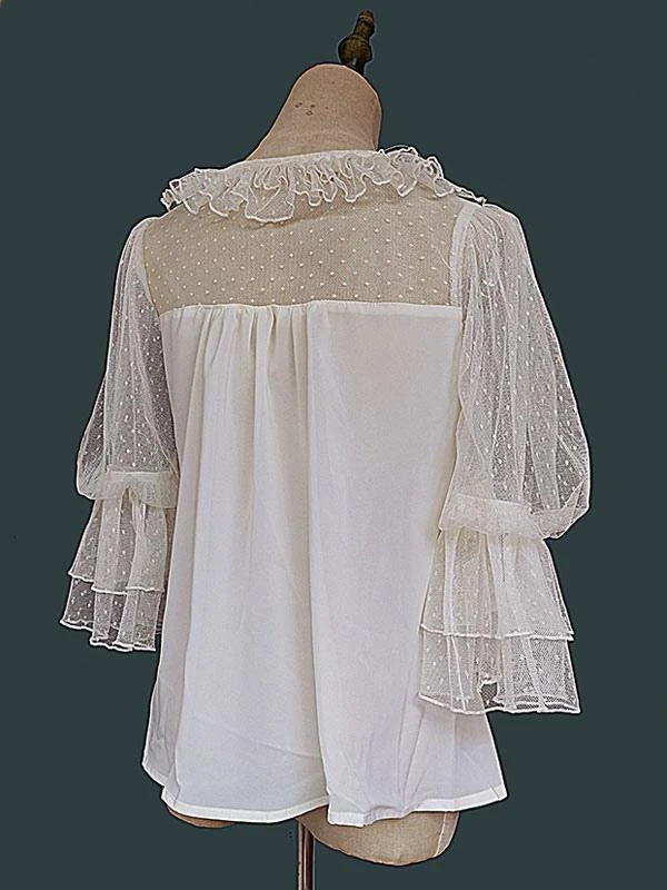 Sweet Lolita Blouses Infanta White Lolita Top Short Sleeves Lace Pleated Lolita Shirt - Image 7