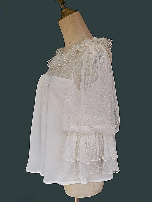 Sweet Lolita Blouses Infanta White Lolita Top Short Sleeves Lace Pleated Lolita Shirt - Image 2