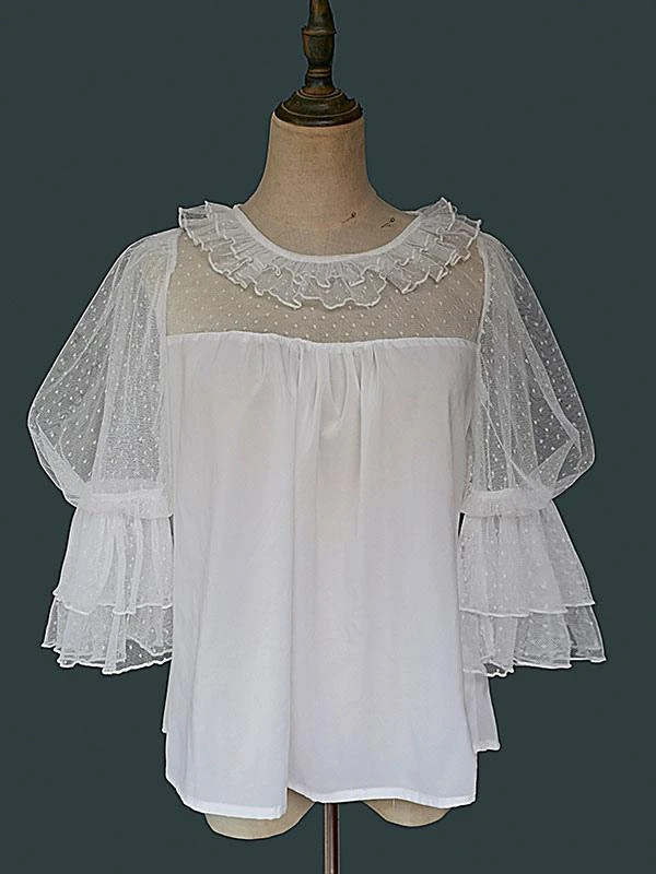 Sweet Lolita Blouses Infanta White Lolita Top Short Sleeves Lace Pleated Lolita Shirt - Image 6