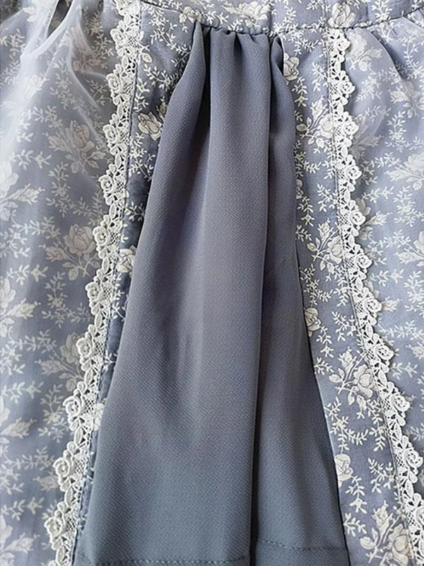 Gothic Lolita Dresses Lace Floral Print Blue Gray Blue Gray - Image 10