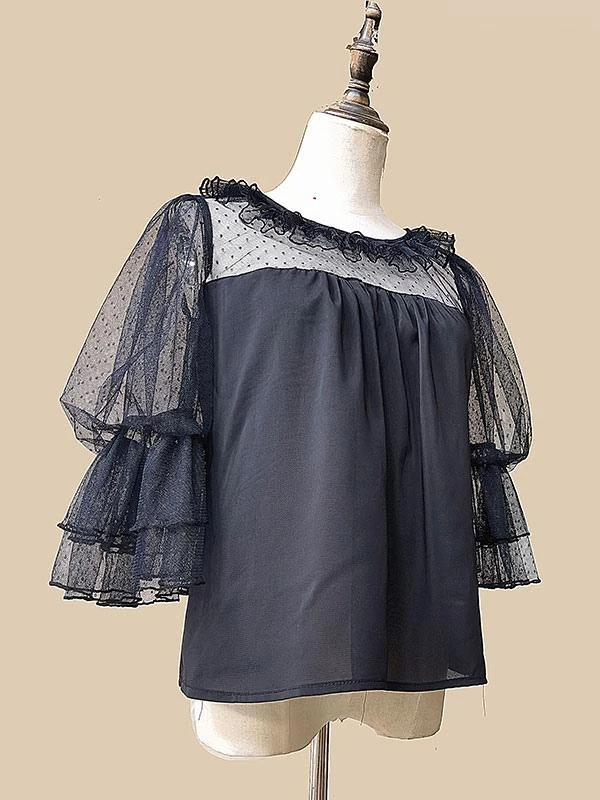 Sweet Lolita Blouses Infanta White Lolita Top Short Sleeves Lace Pleated Lolita Shirt - Image 3