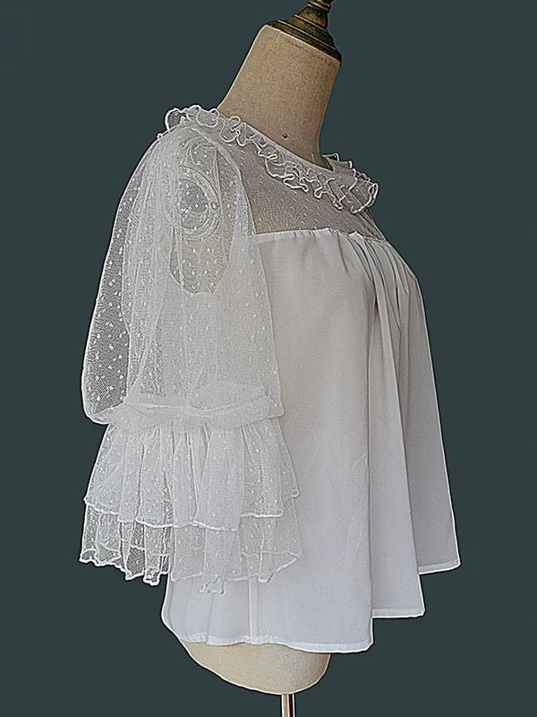 Sweet Lolita Blouses Infanta White Lolita Top Short Sleeves Lace Pleated Lolita Shirt - Image 10