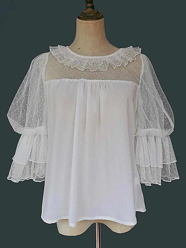 Sweet Lolita Blouses Infanta White Lolita Top Short Sleeves Lace Pleated Lolita Shirt - Image 8