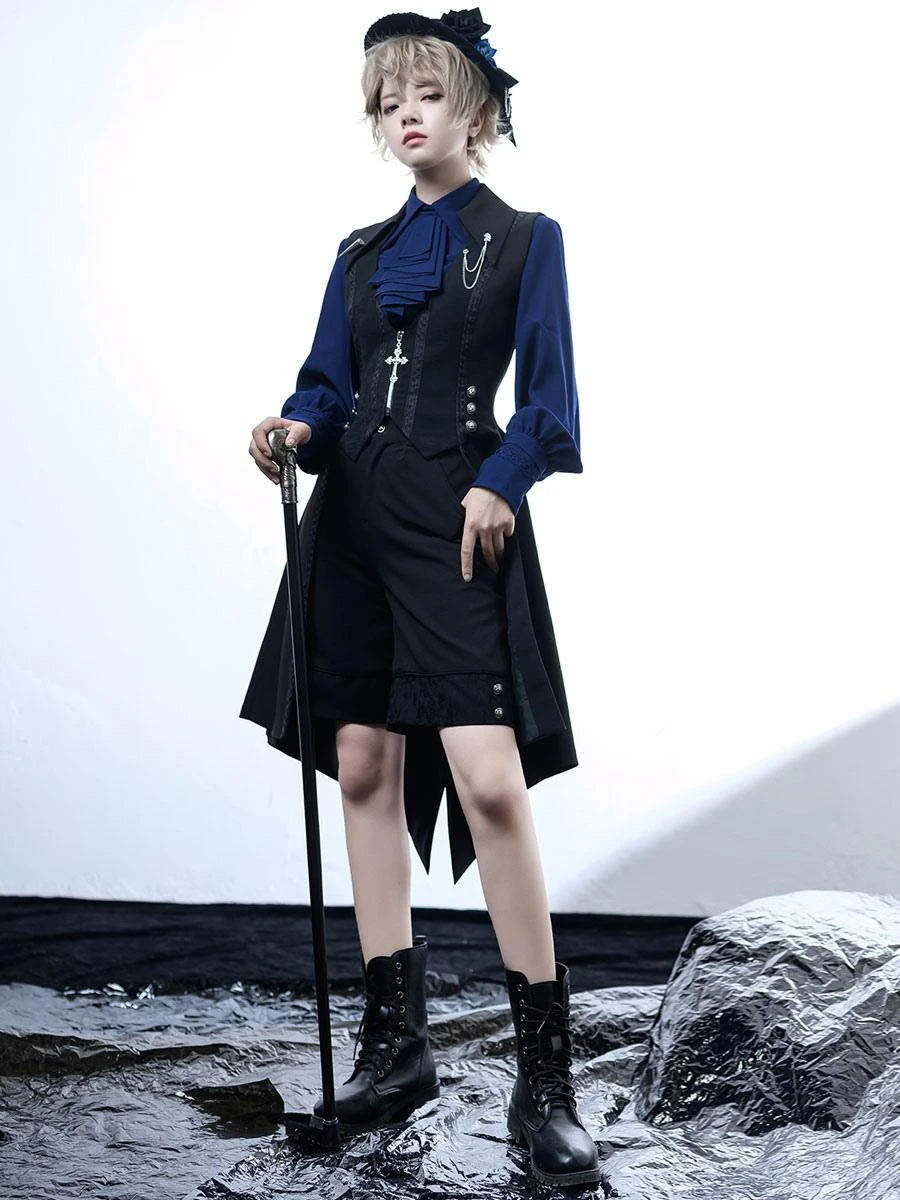 Gothic Lolita Bloomers Ouji Style Metal Details Straight Black Lolita Shorts - Image 2