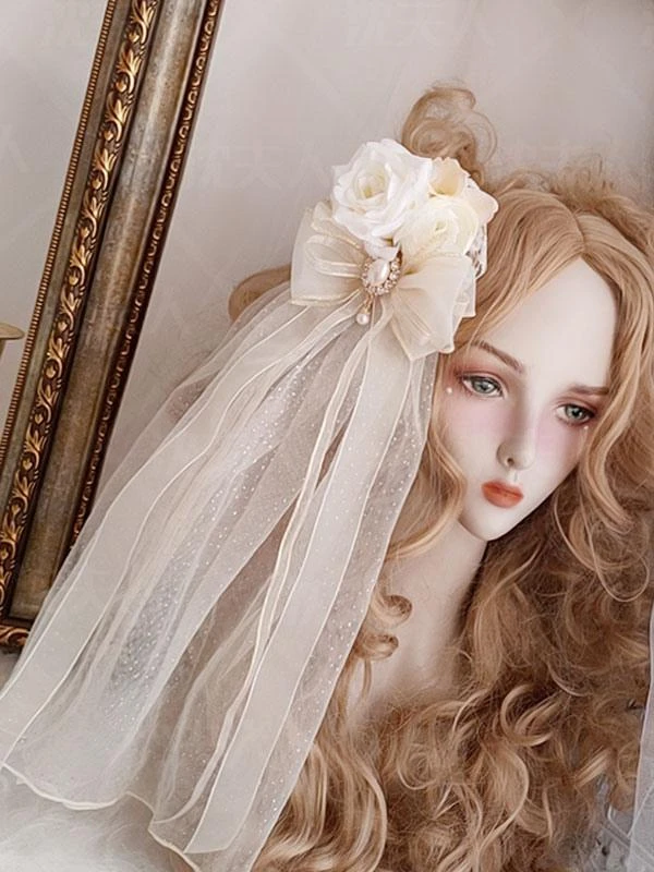 Sweet Lolita Headdress Ecru White Polyester Flowers Accessory Headwear Lolita Headband - Image 3