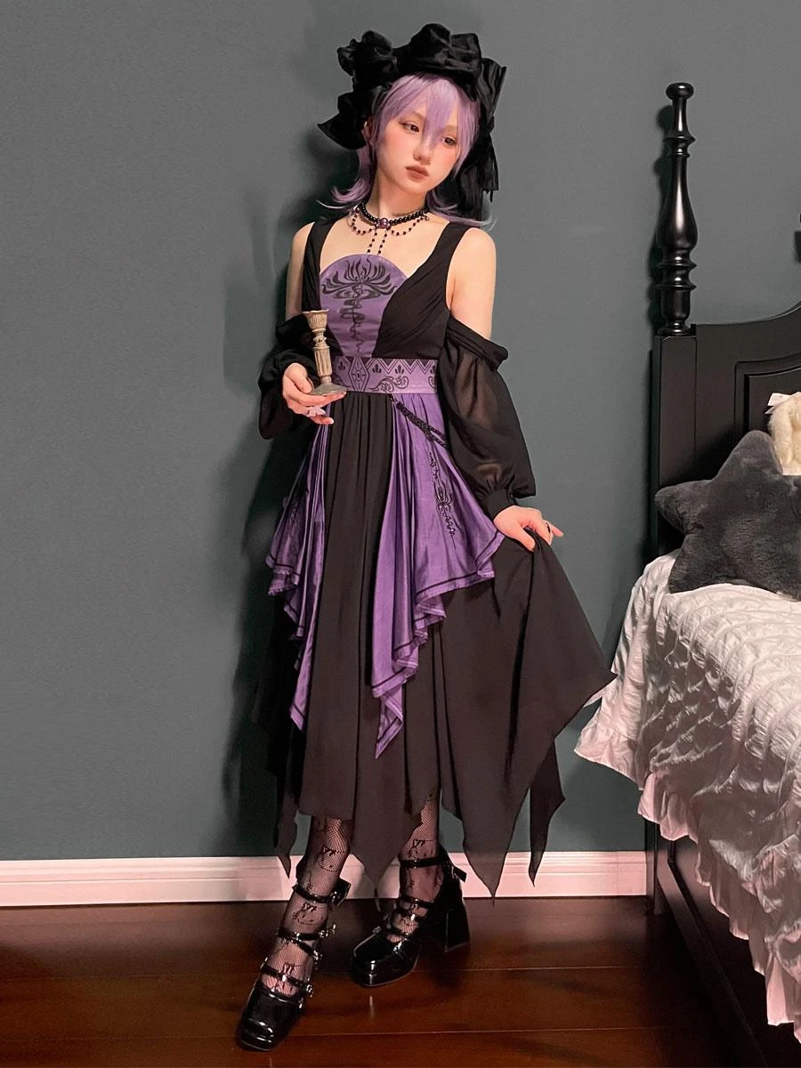 Chinese Style Lolita Dress Chains Sleeveless Polyester Chinese Style Two-Tone Black Chinese Style Lolita - Image 4