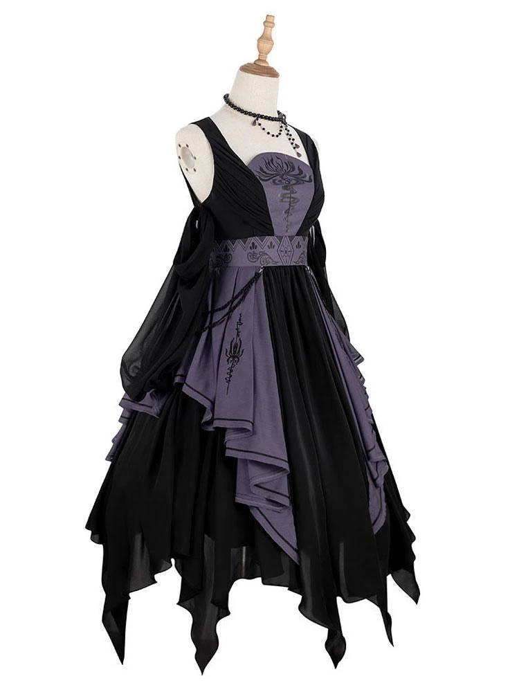 Chinese Style Lolita Dress Chains Sleeveless Polyester Chinese Style Two-Tone Black Chinese Style Lolita - Image 7