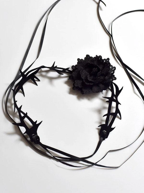Gothic Lolita Accessories Black Flowers Polyester Choker Miscellaneous - Image 4