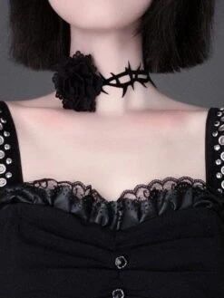 Gothic Lolita Accessories Black Flowers Polyester Choker Miscellaneous