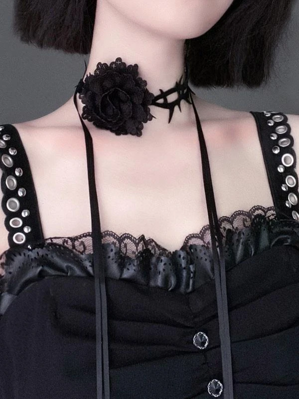 Gothic Lolita Accessories Black Flowers Polyester Choker Miscellaneous - Image 2