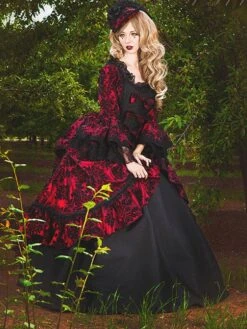 Burgundy Retro Costumes Women's Lace Ruffles Polyester Tunic Dress Retro Marie Antoinette Costume Party Prom Dress