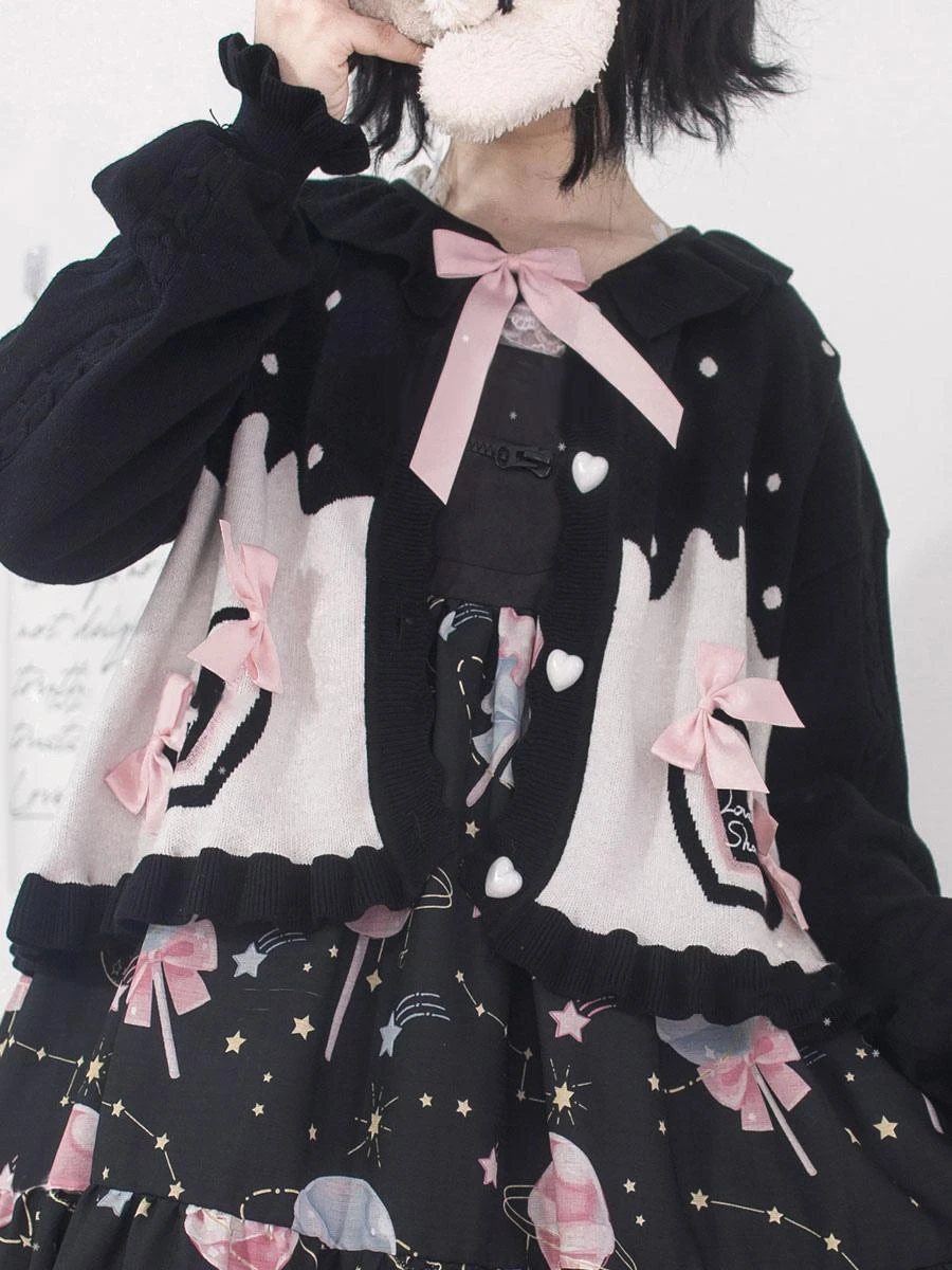 Sweet Lolita Coats Black Ruffles Bows Polyester Overcoat Coat Winter Lolita Outwears - Image 7