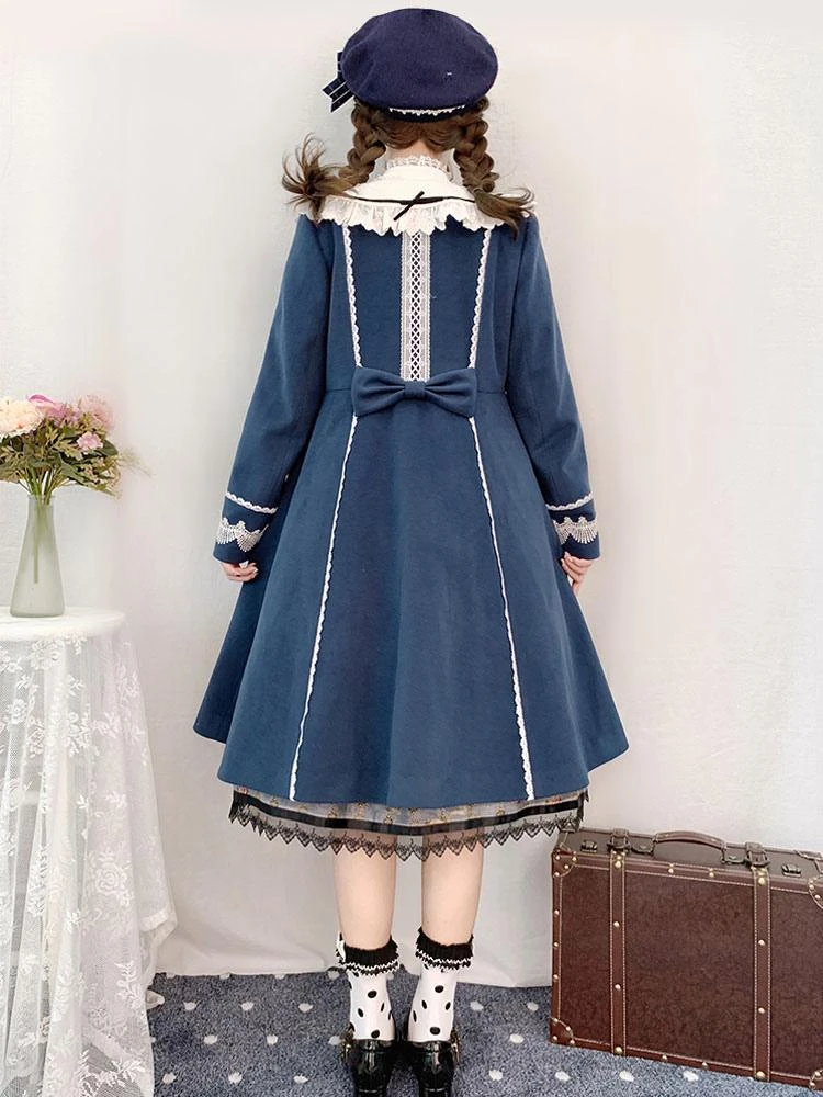 Sweet Lolita Coats Teal Coat Ruffles Bows Overcoat Polyester Fall Lolita Outwears - Image 6