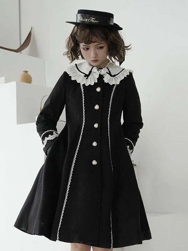 Sweet Lolita Coats Teal Coat Ruffles Bows Overcoat Polyester Fall Lolita Outwears - Image 2