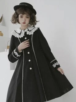 Sweet Lolita Coats Teal Coat Ruffles Bows Overcoat Polyester Fall Lolita Outwears