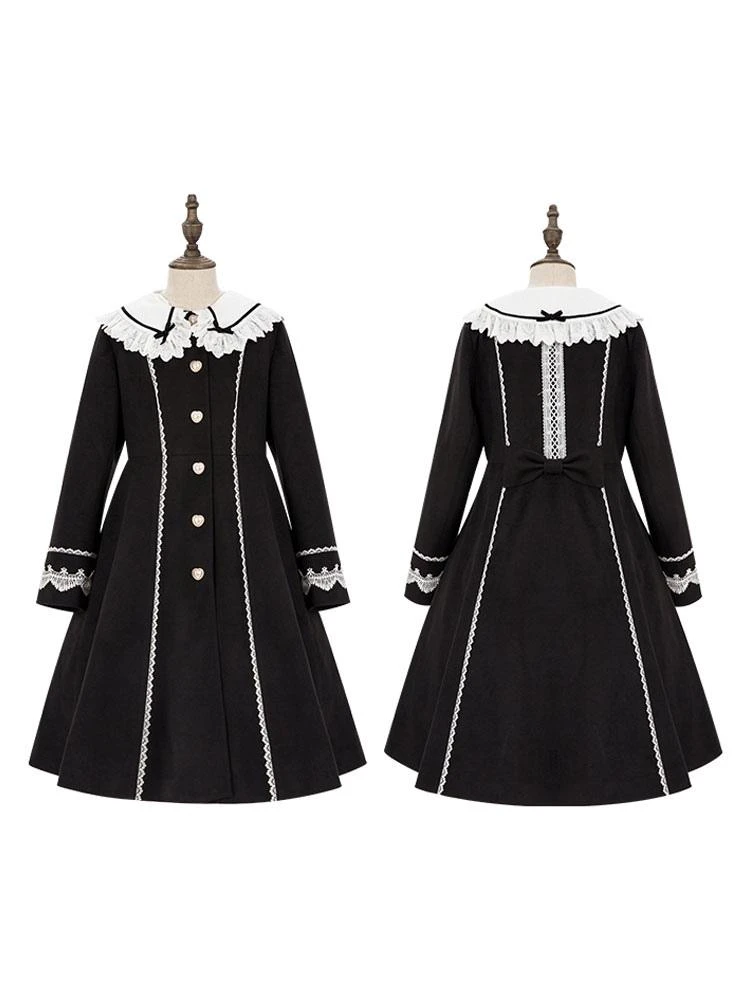 Sweet Lolita Coats Teal Coat Ruffles Bows Overcoat Polyester Fall Lolita Outwears - Image 4