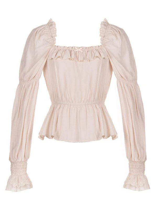 Sweet Lolita Blouses Lolita Top Ruffles Long Sleeves Blouse Ecru White Lolita Shirt - Image 5