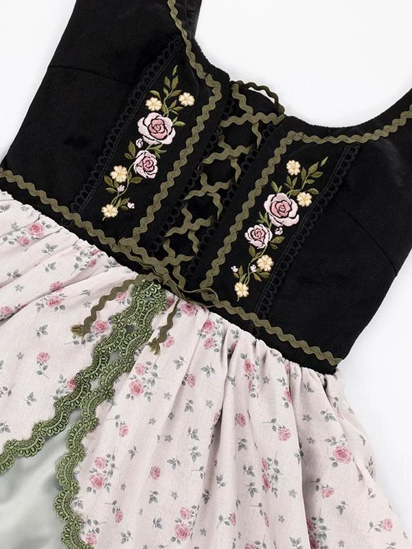 Lolita Dresses Tea Party Style Lolita Skirt Ruffles Sleeveless Polyester Pastoral Style Floral Print Light Green - Image 6