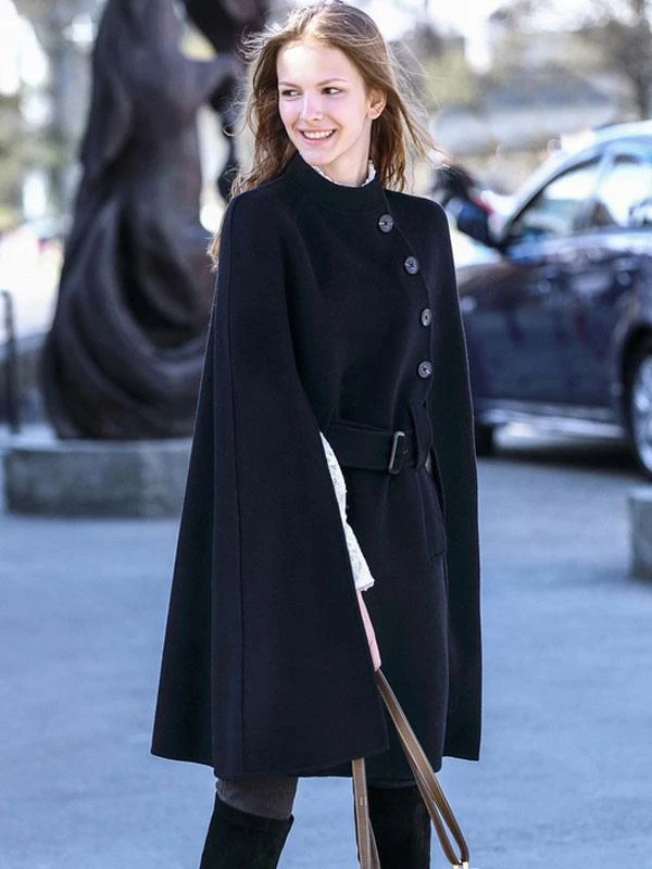 Poncho Coat 100% Wool Cape Women's Winter Outerwear 2024 - Image 4