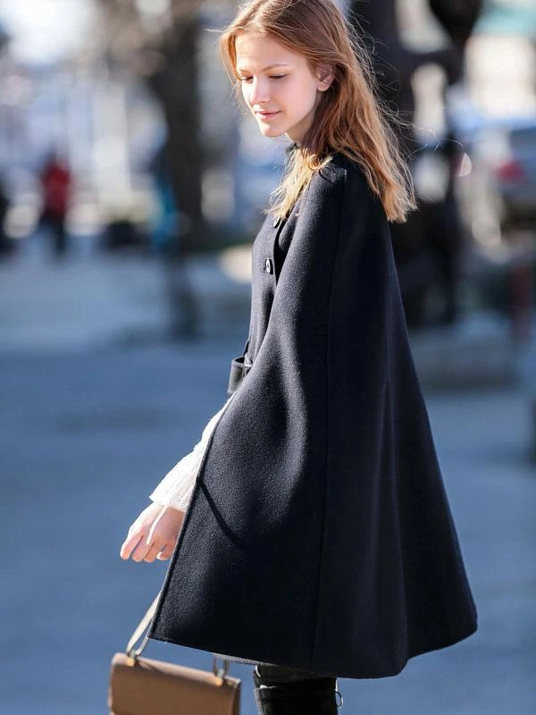 Poncho Coat 100% Wool Cape Women's Winter Outerwear 2024 - Image 3