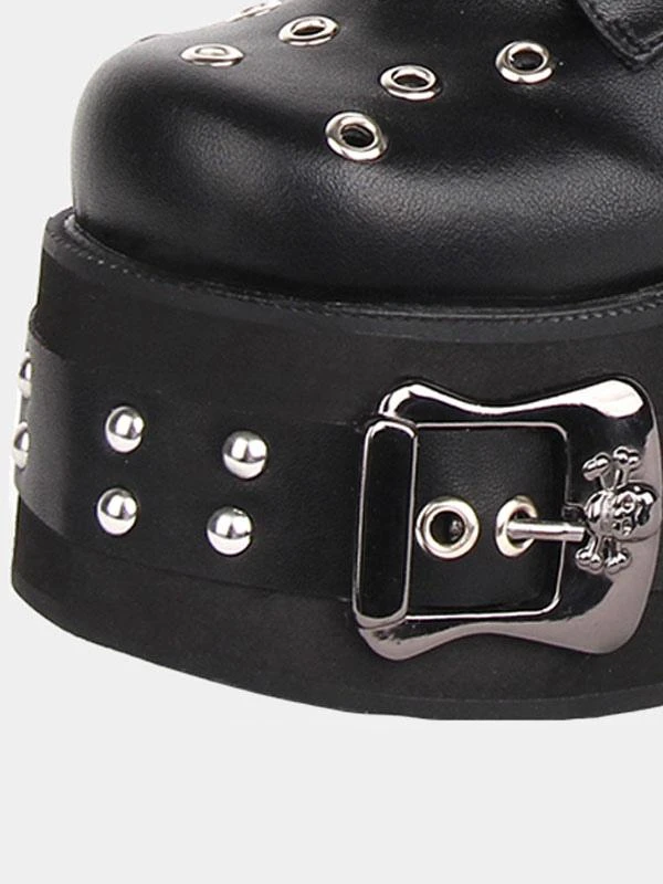 Gothic Lolita Boots PU Leather Grommets Round Toe Black Lolita Footwear - Image 7