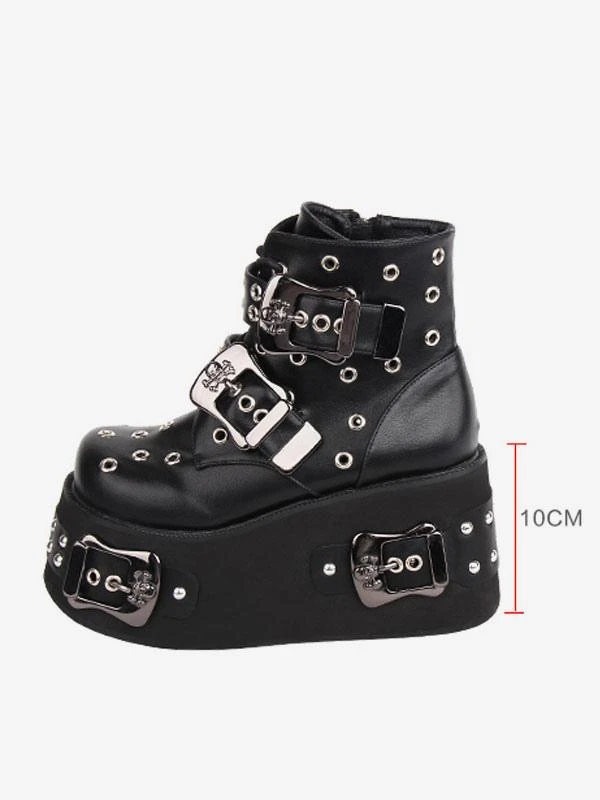 Gothic Lolita Boots PU Leather Grommets Round Toe Black Lolita Footwear - Image 6