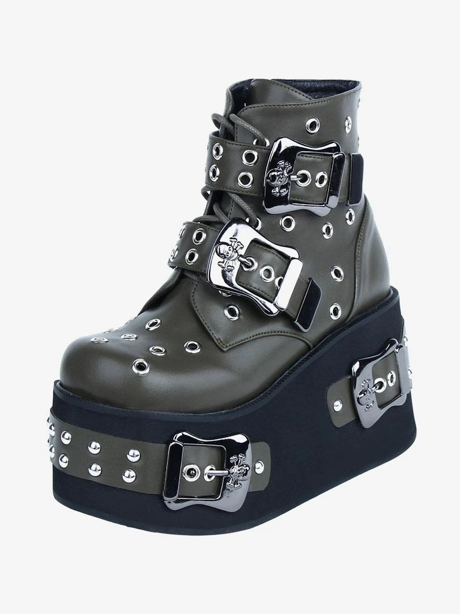 Gothic Lolita Boots PU Leather Grommets Round Toe Black Lolita Footwear - Image 5