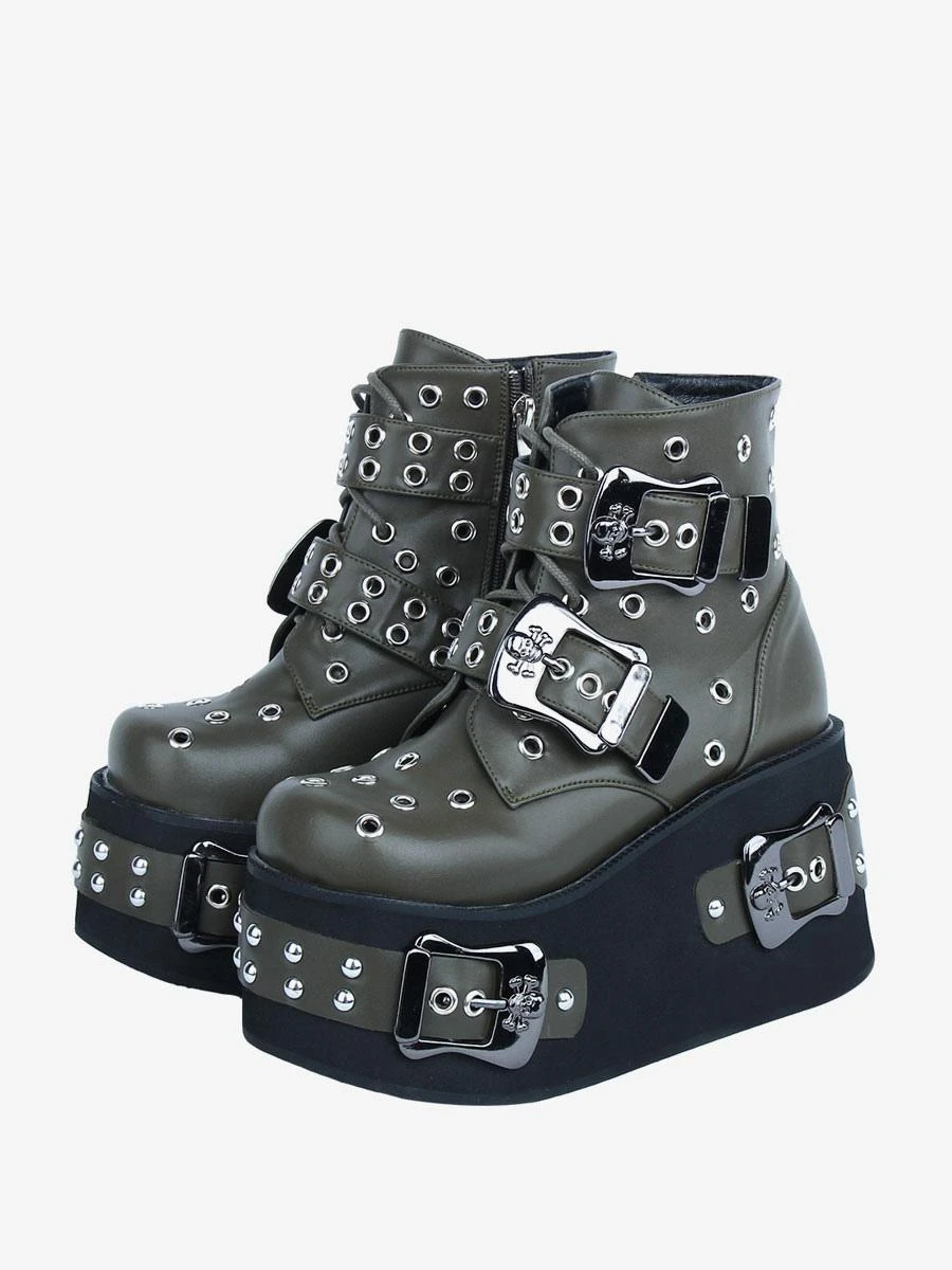 Gothic Lolita Boots PU Leather Grommets Round Toe Black Lolita Footwear - Image 4