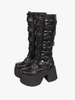 Gothic Boots White Grommets Skeleton Round Toe PU Leather Lolita Footwear