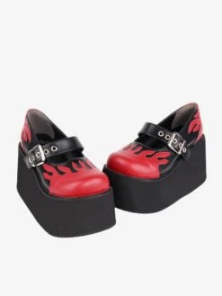 Gothic Shoes Black Platform Lace Up PU Leather Wedge Heel Lolita Pumps