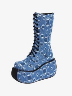 Gothic Boots Canvas Woven Grommets Round Toe As Image Lolita Footwear