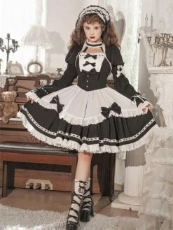Lolita Dresses Tea Party Style Lolita Skirt Ruffles Sleeveless Polyester Sweet Black