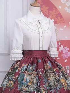 ROCOCO Style Lolita Blouses Ruffles Lace Lolita Top Half Sleeves Blouse White Lolita Shirt
