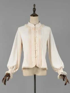 Classic Lolita Blouses Lolita Top Ecru White Long Sleeves Lace Ruffles Lolita Shirt