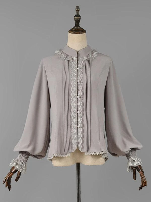 Classic Lolita Blouses Lolita Top Ecru White Long Sleeves Lace Ruffles Lolita Shirt - Image 6