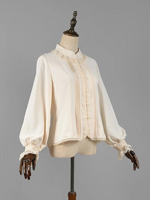 Classic Lolita Blouses Lolita Top Ecru White Long Sleeves Lace Ruffles Lolita Shirt - Image 2