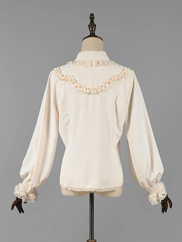 Classic Lolita Blouses Lolita Top Ecru White Long Sleeves Lace Ruffles Lolita Shirt - Image 3