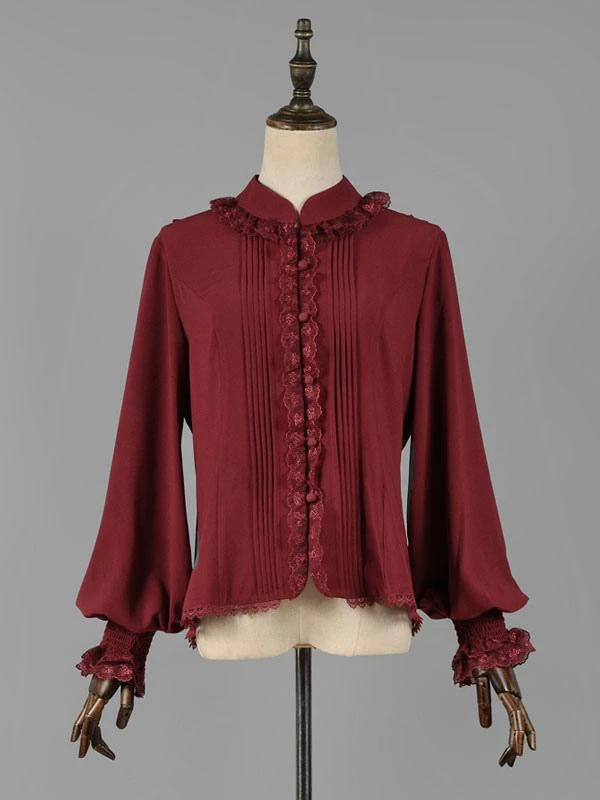 Classic Lolita Blouses Lolita Top Ecru White Long Sleeves Lace Ruffles Lolita Shirt - Image 5