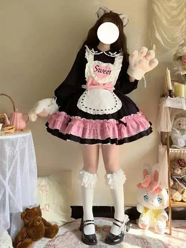 Sweet Lolita JSK Dress Two-Tone Ruffles Black Lolita Jumper Skirts - Image 5