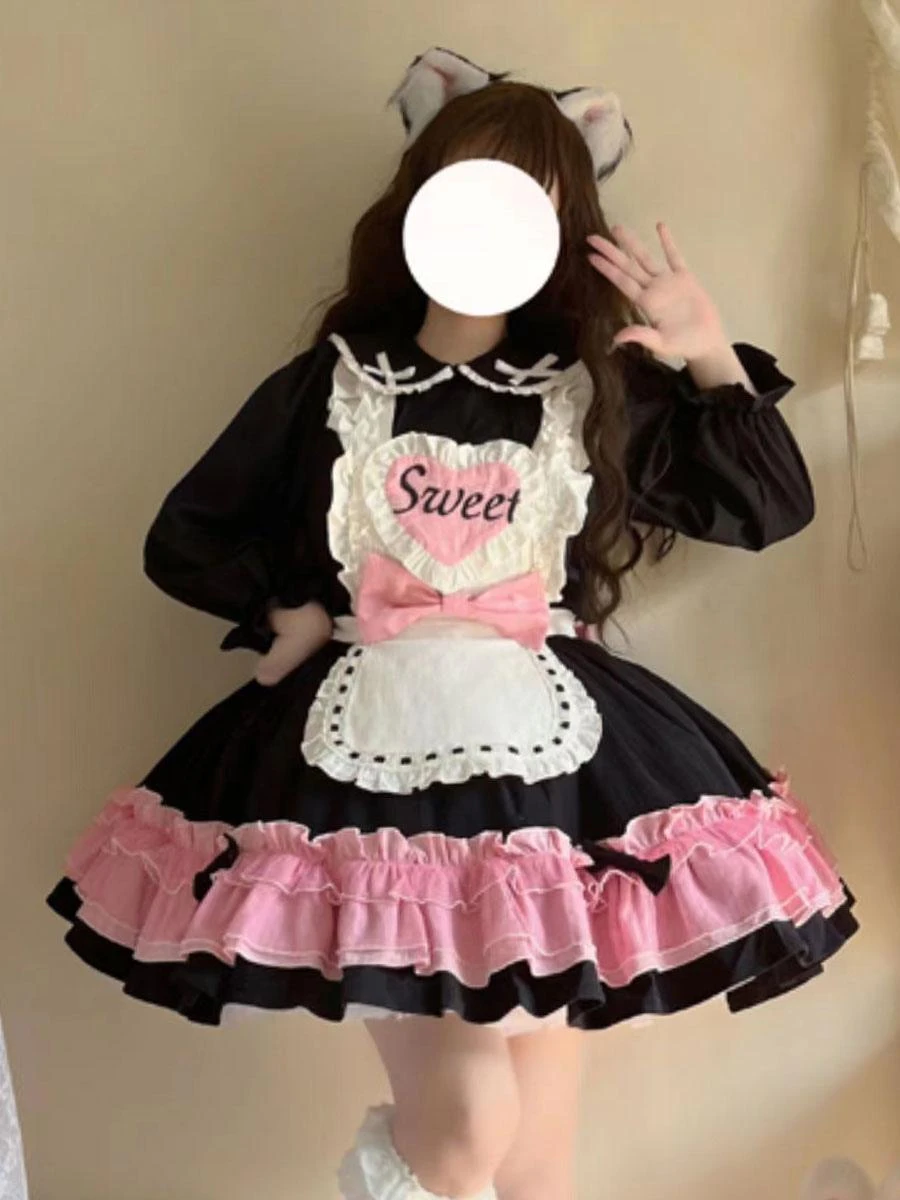 Sweet Lolita JSK Dress Two-Tone Ruffles Black Lolita Jumper Skirts - Image 4