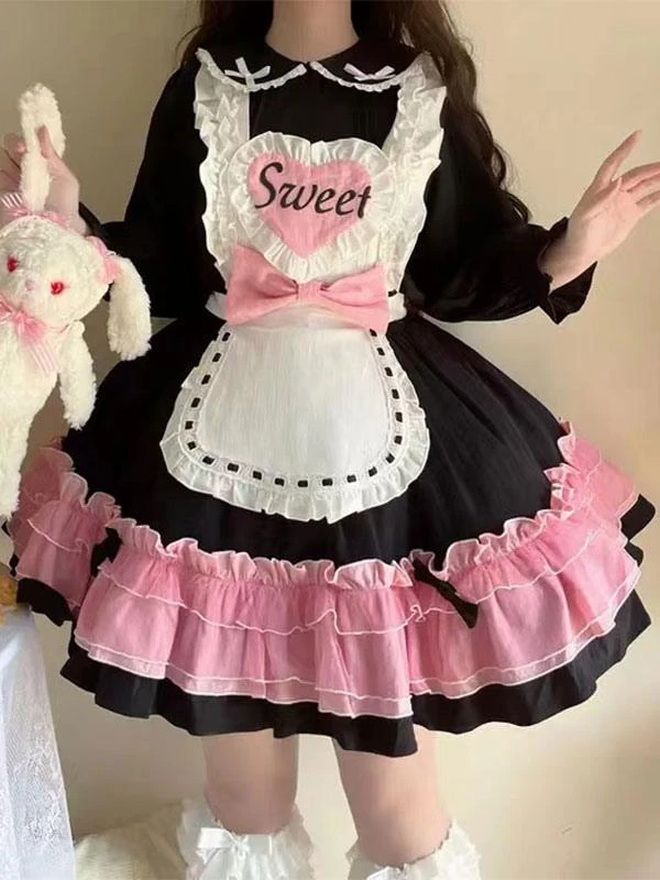 Sweet Lolita JSK Dress Two-Tone Ruffles Black Lolita Jumper Skirts - Image 3