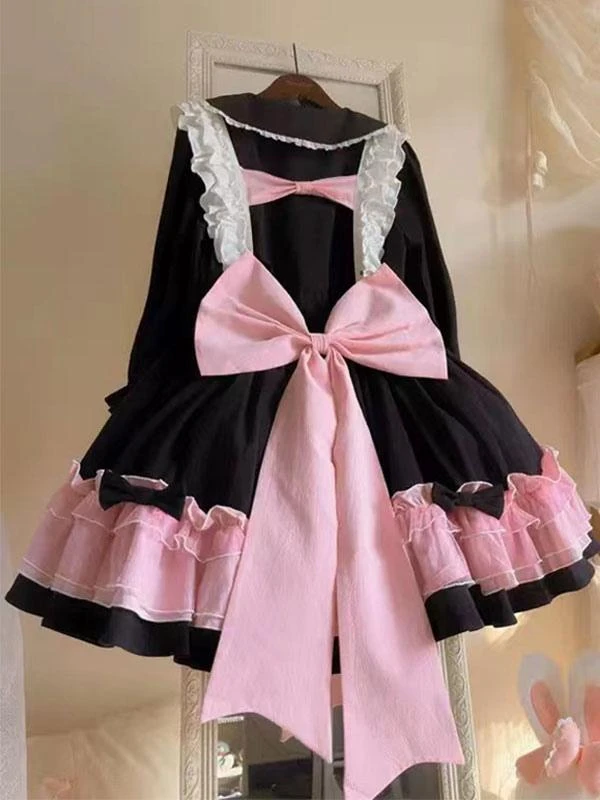 Sweet Lolita JSK Dress Two-Tone Ruffles Black Lolita Jumper Skirts - Image 2