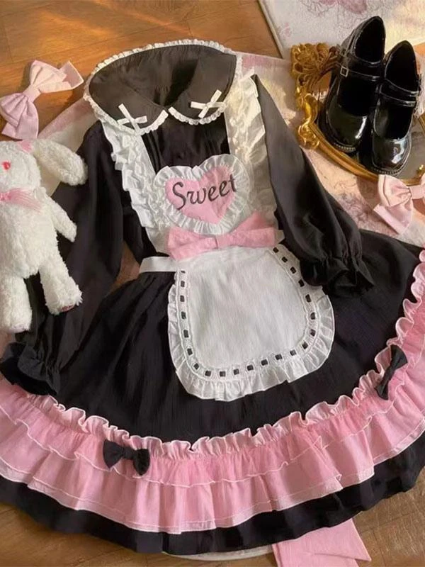Sweet Lolita JSK Dress Two-Tone Ruffles Black Lolita Jumper Skirts