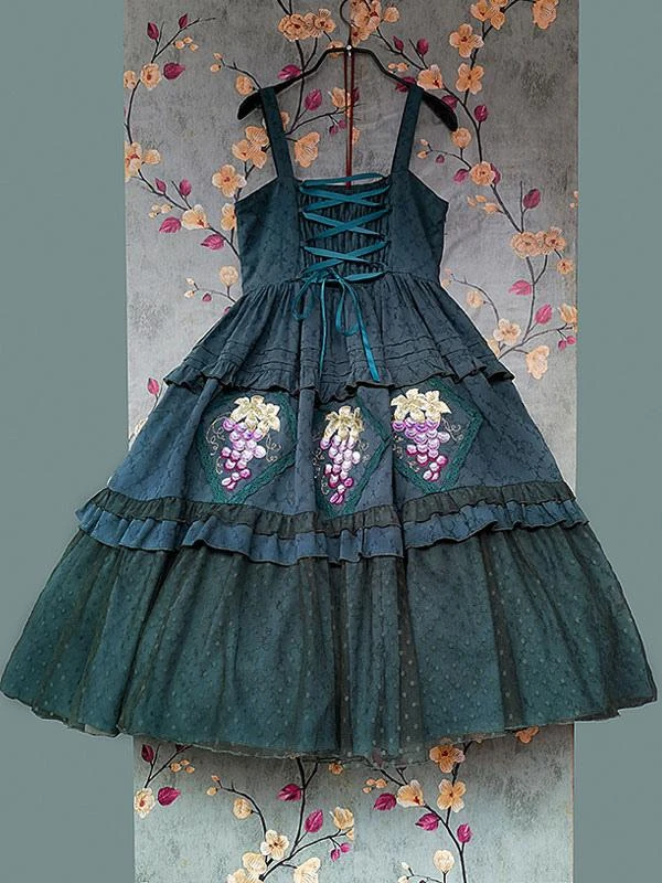 Classical Lolita Dress Cotton Lace Sleeveless Lolita Dresses Floral Print Grape - Image 10