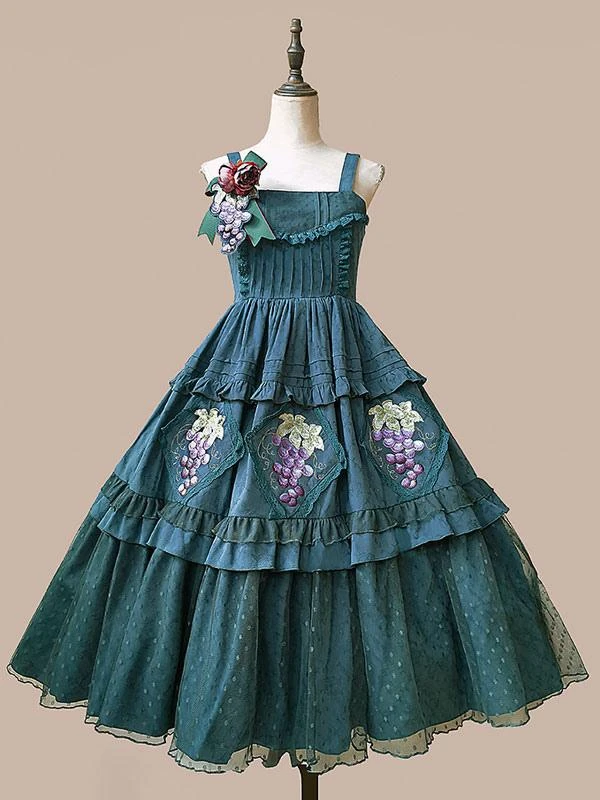 Classical Lolita Dress Cotton Lace Sleeveless Lolita Dresses Floral Print Grape - Image 9
