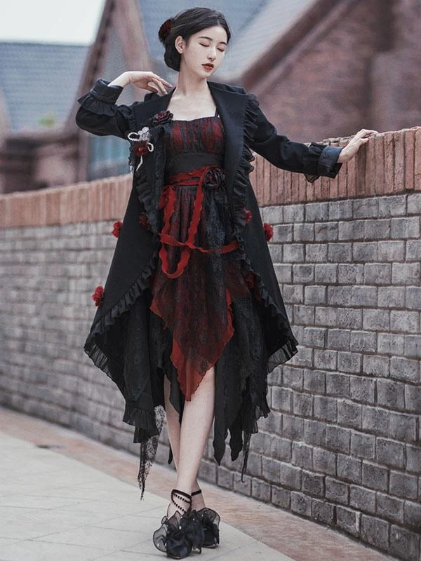 Gothic Lolita Coats Black Ruffles Polyester Overcoat Coat Fall Lolita Outwears - Image 7