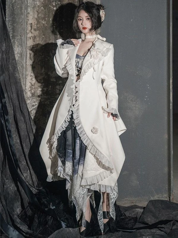 Gothic Lolita Coats Black Ruffles Polyester Overcoat Coat Fall Lolita Outwears - Image 4